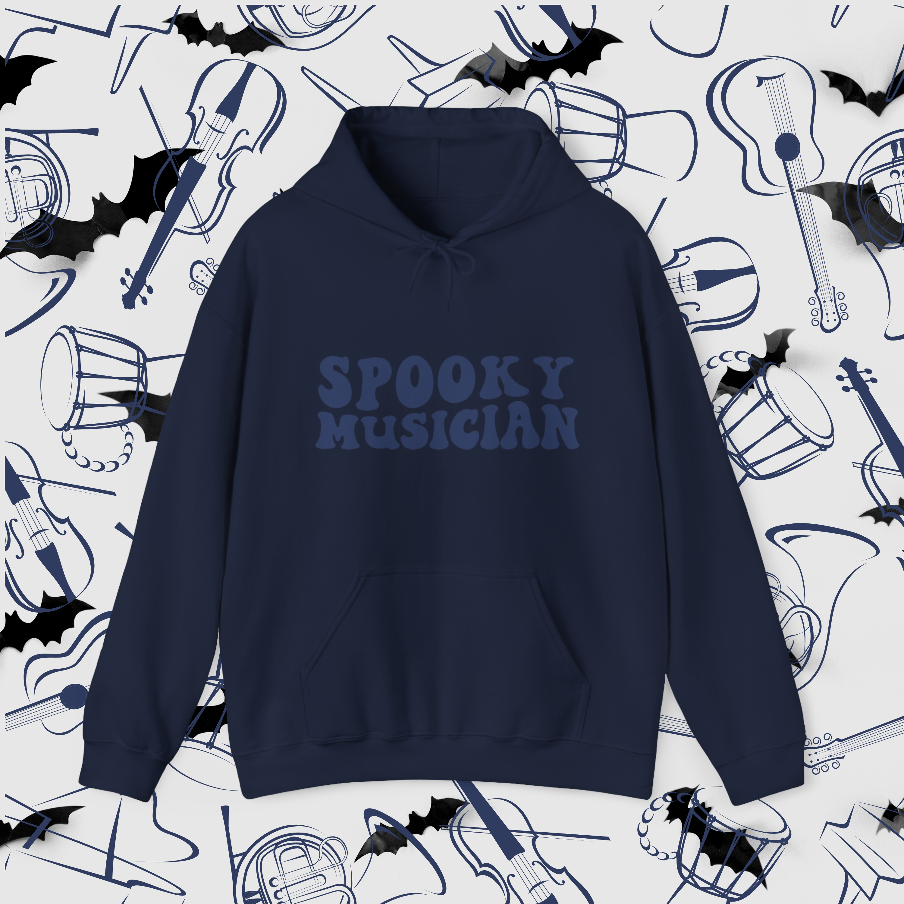 Spooky Musician White Hoodie | Eco-Friendly Unisex Sweatshirt - Mythos Design