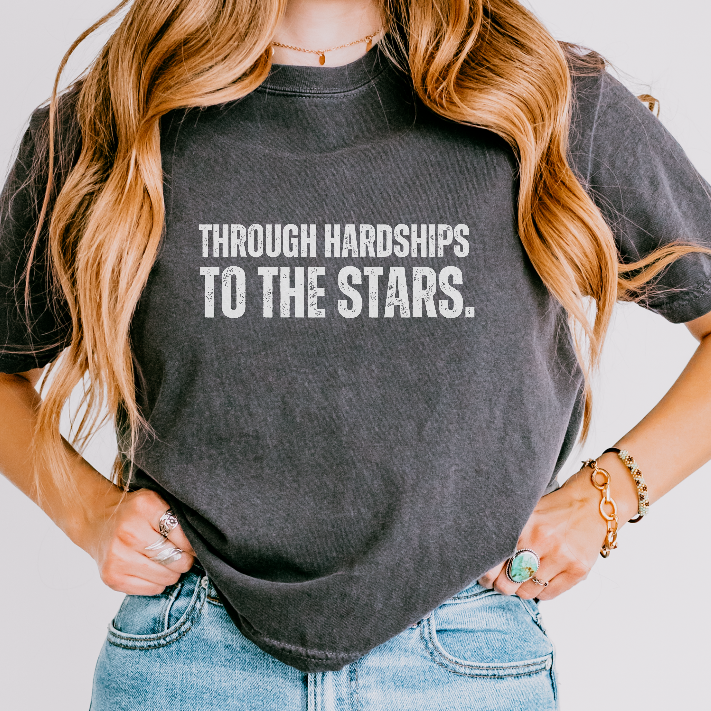 Wisdom Quote Shirt | Through Hardships to the Stars Boxy Tee - Mythos Design