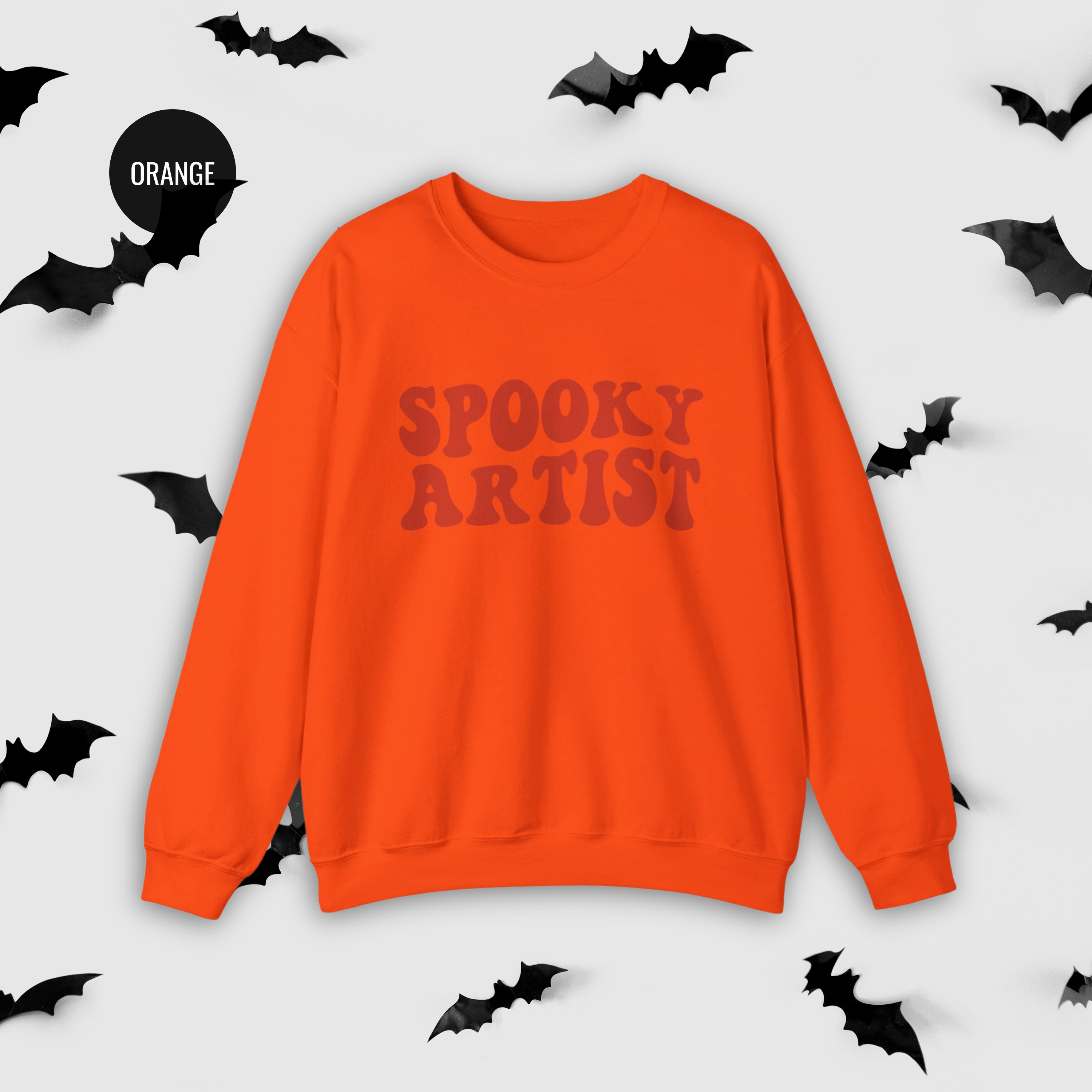 Spooky Artist Halloween Sweatshirt | Monochromatic Orange Art Sweater - Mythos Design