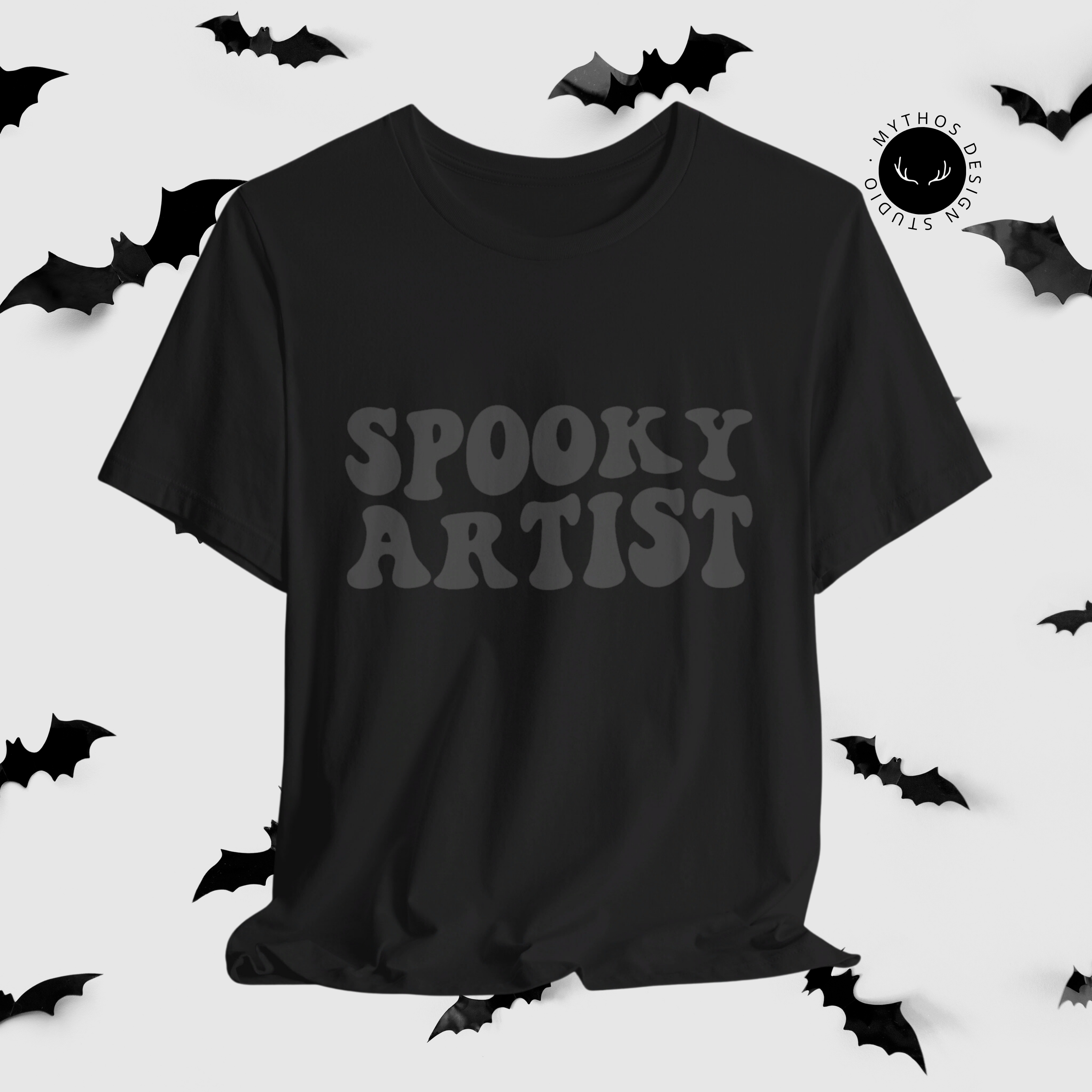 Spooky Artist Halloween T-Shirt | Retro Black Minimal Artist Tee - Mythos Design