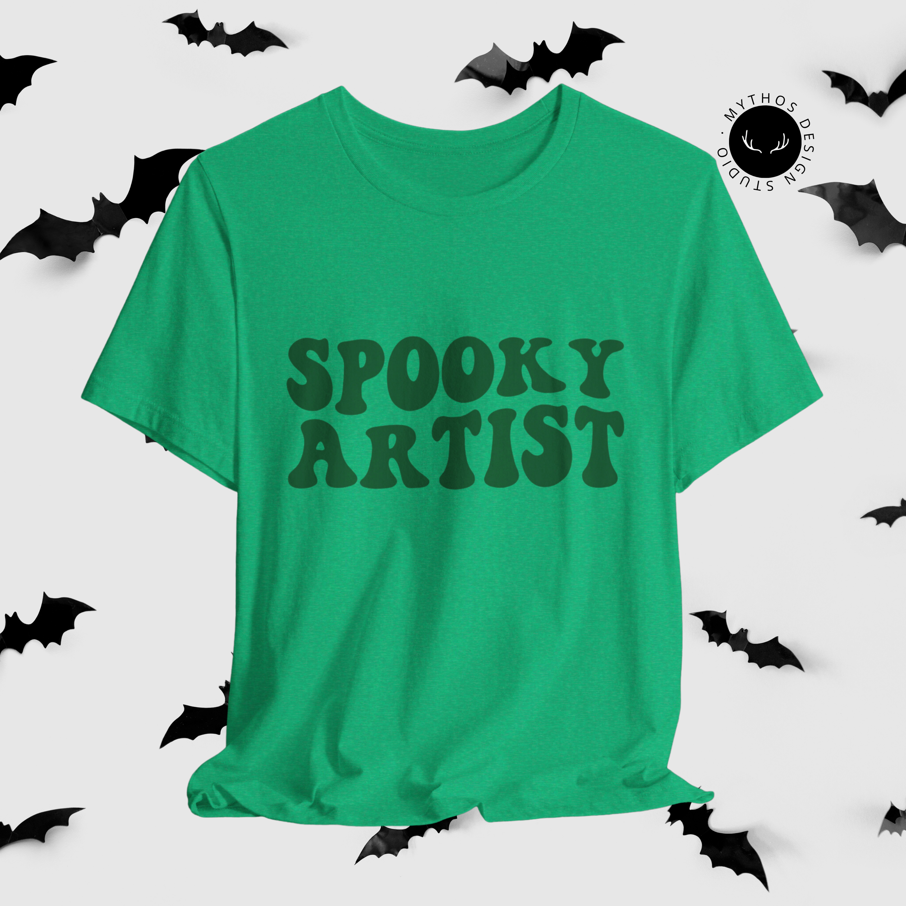 Spooky Artist Halloween T-Shirt | Retro Green Minimal Artist Tee - Mythos Design