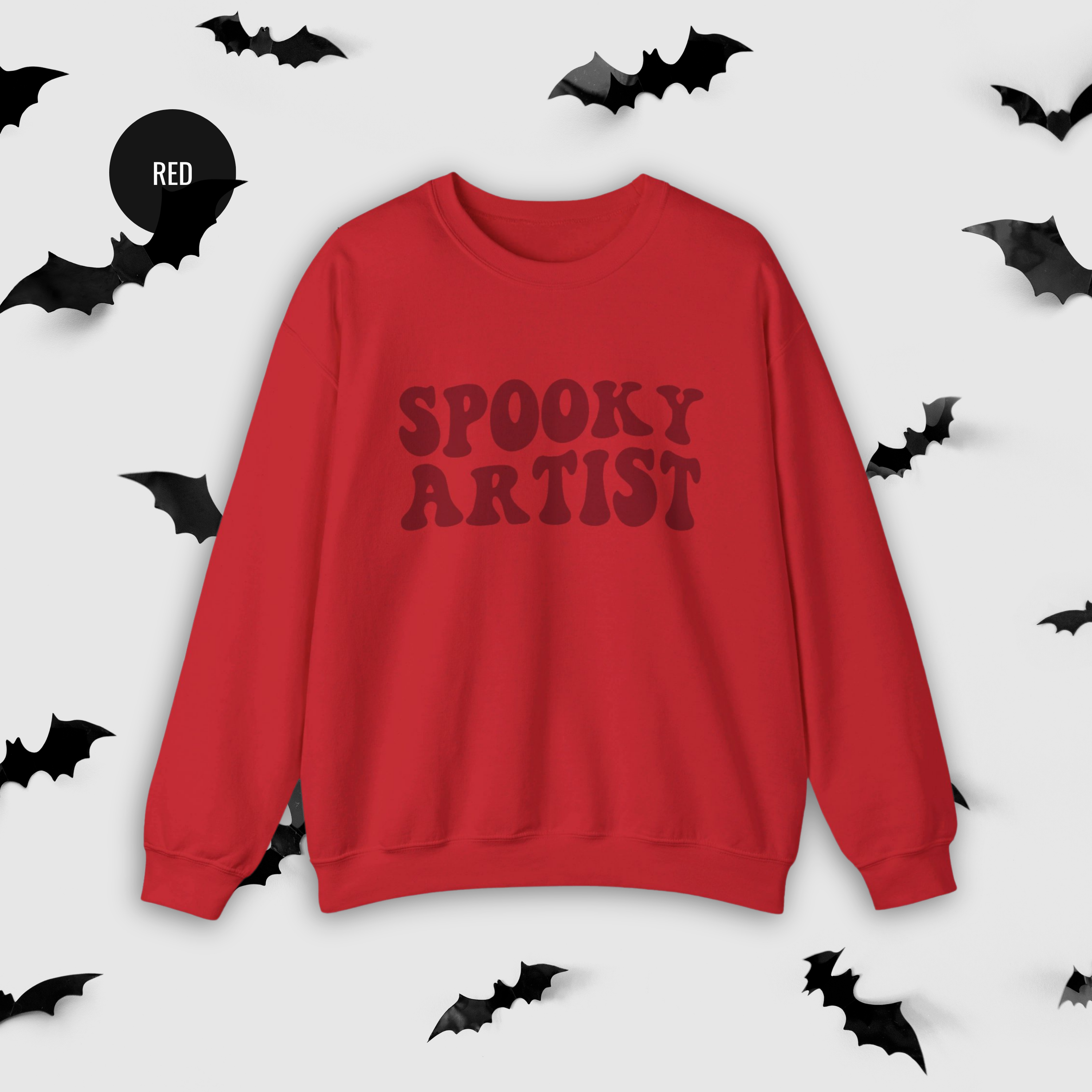 Spooky Artist Halloween Sweatshirt | Monochromatic Red Minimal Art Sweater - Mythos Design