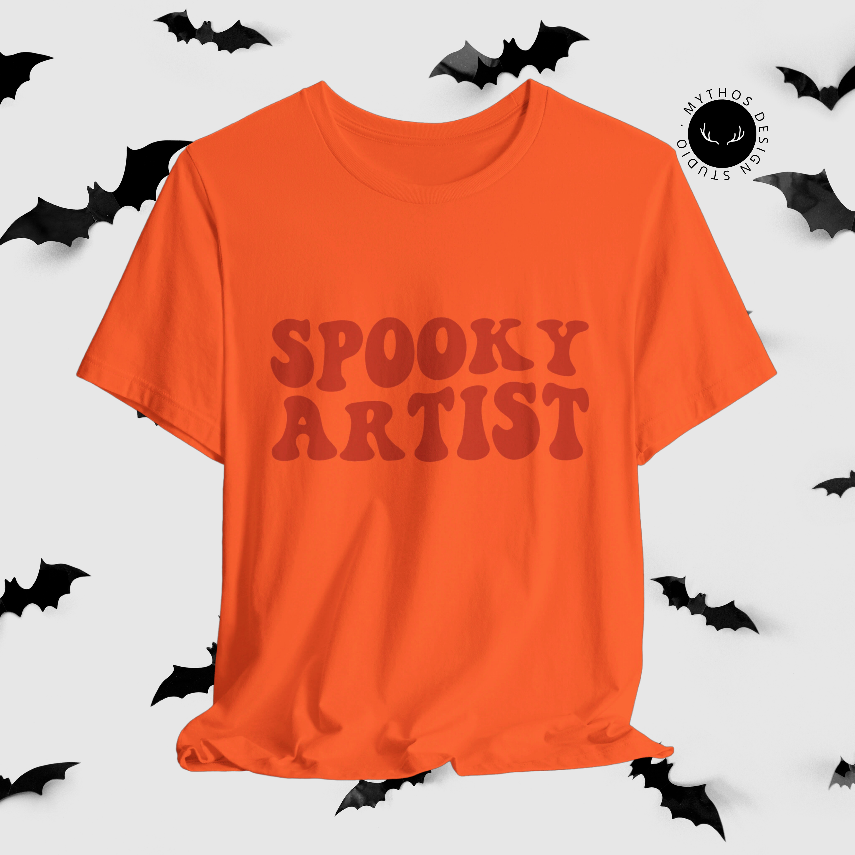 Spooky Artist Halloween T-Shirt | Minimal Orange Wavy Font Tee - Mythos Design