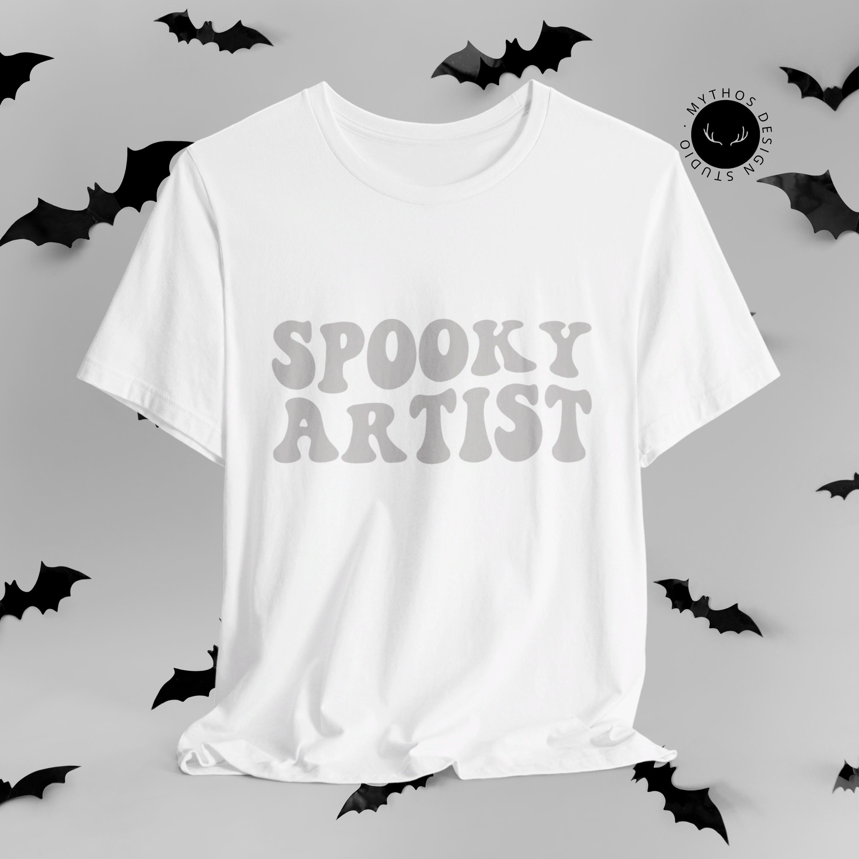 Spooky Artist Halloween T-Shirt | White Minimal Artist Tee - Mythos Design