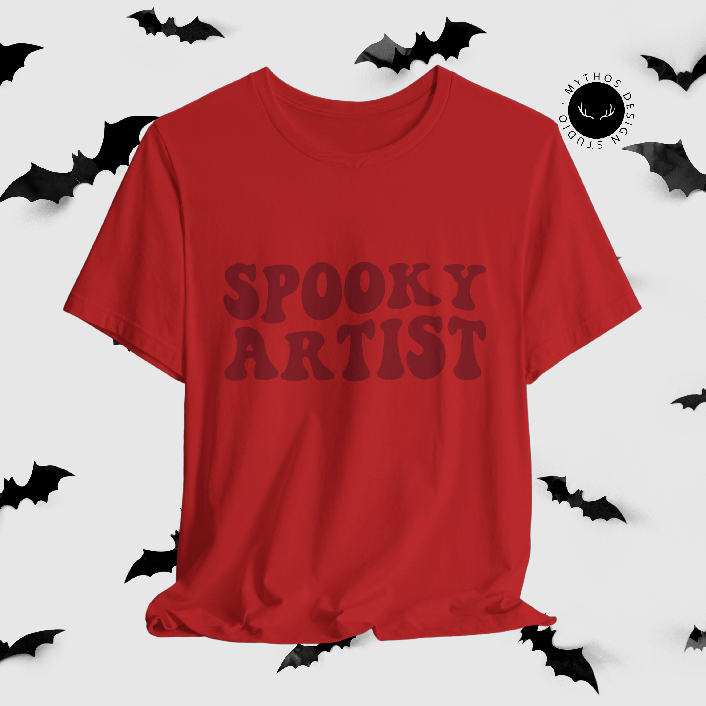 Spooky Artist Halloween T-Shirt | White Minimal Artist Tee - Mythos Design