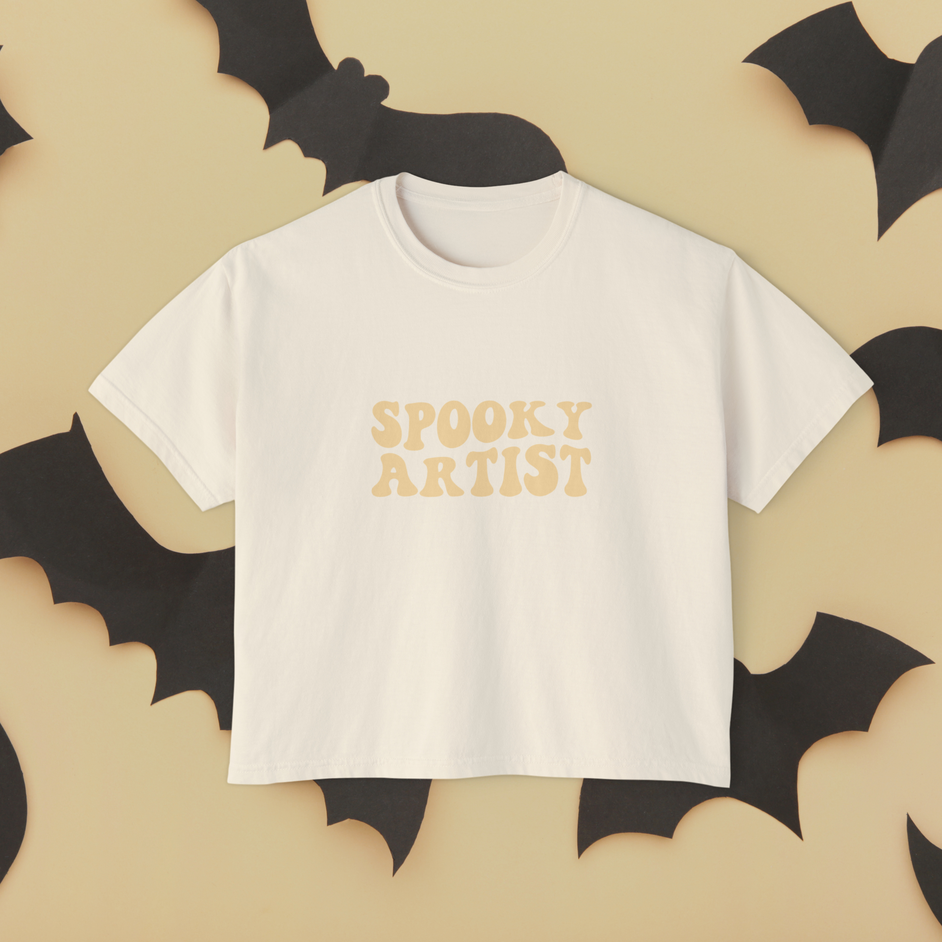 Spooky Artist Boxy T-Shirt | Ivory Retro Wavy Artist Tee - Mythos Design