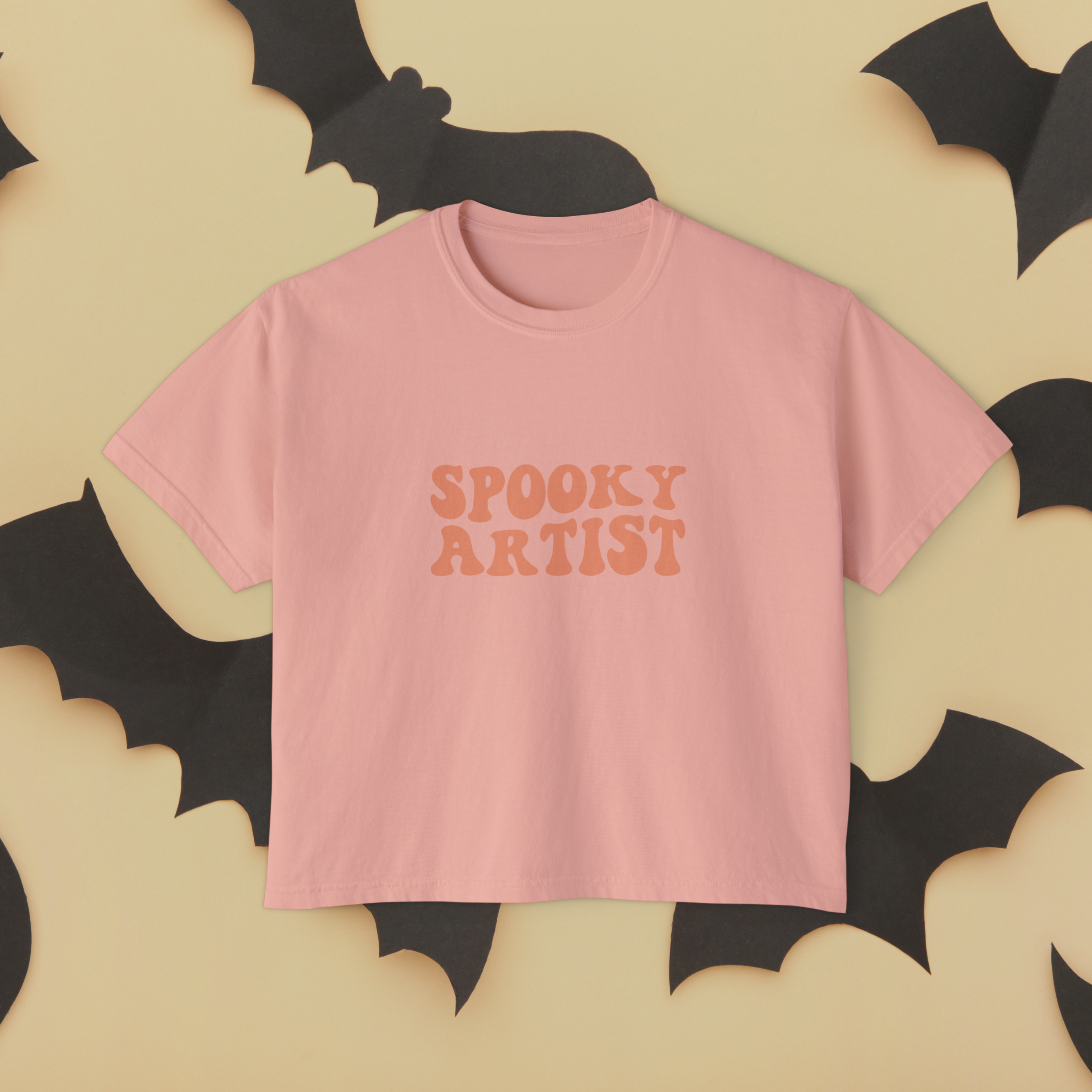 Spooky Artist Boxy T-Shirt | Ivory Retro Wavy Artist Tee - Mythos Design