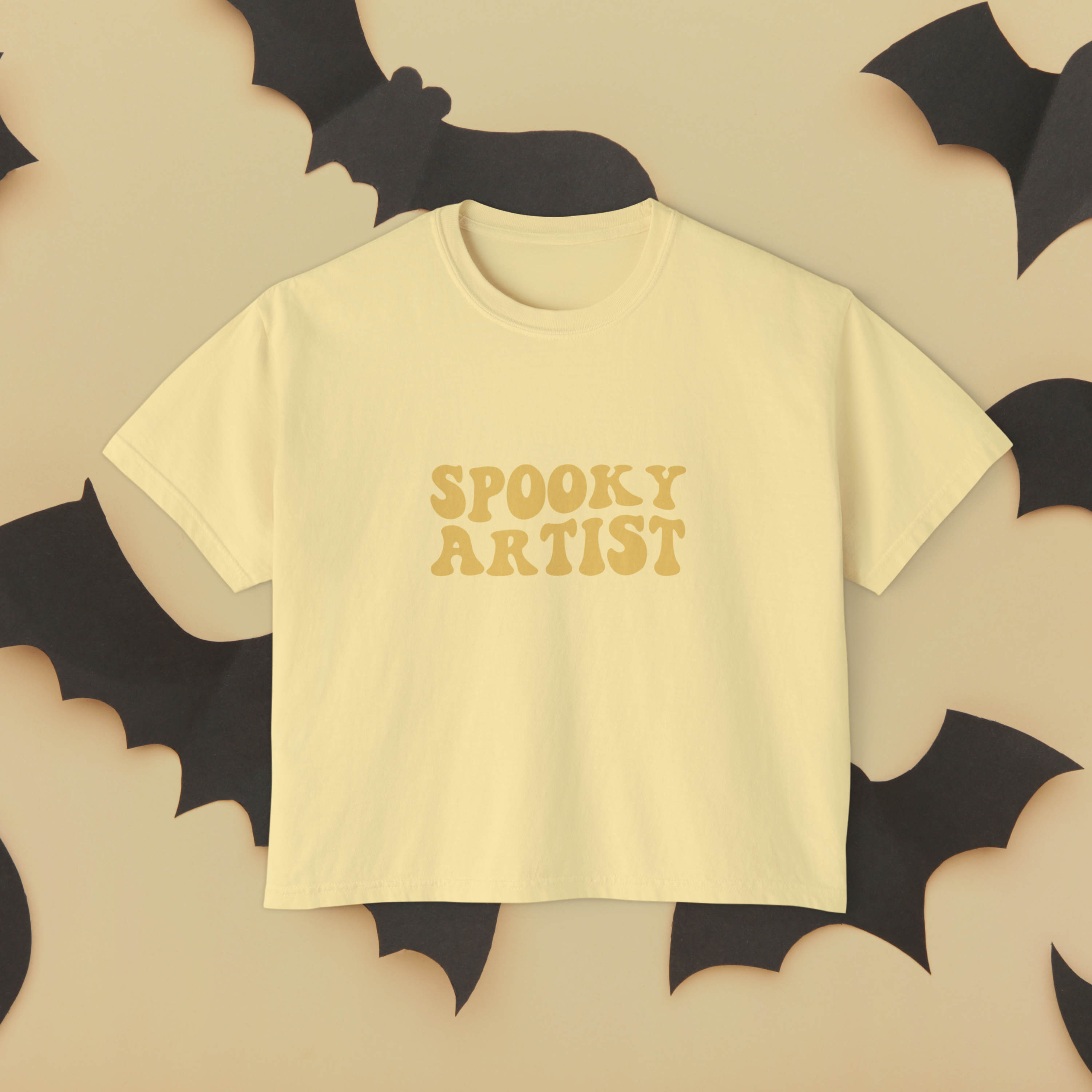 Spooky Artist Boxy T-Shirt | Ivory Retro Wavy Artist Tee - Mythos Design