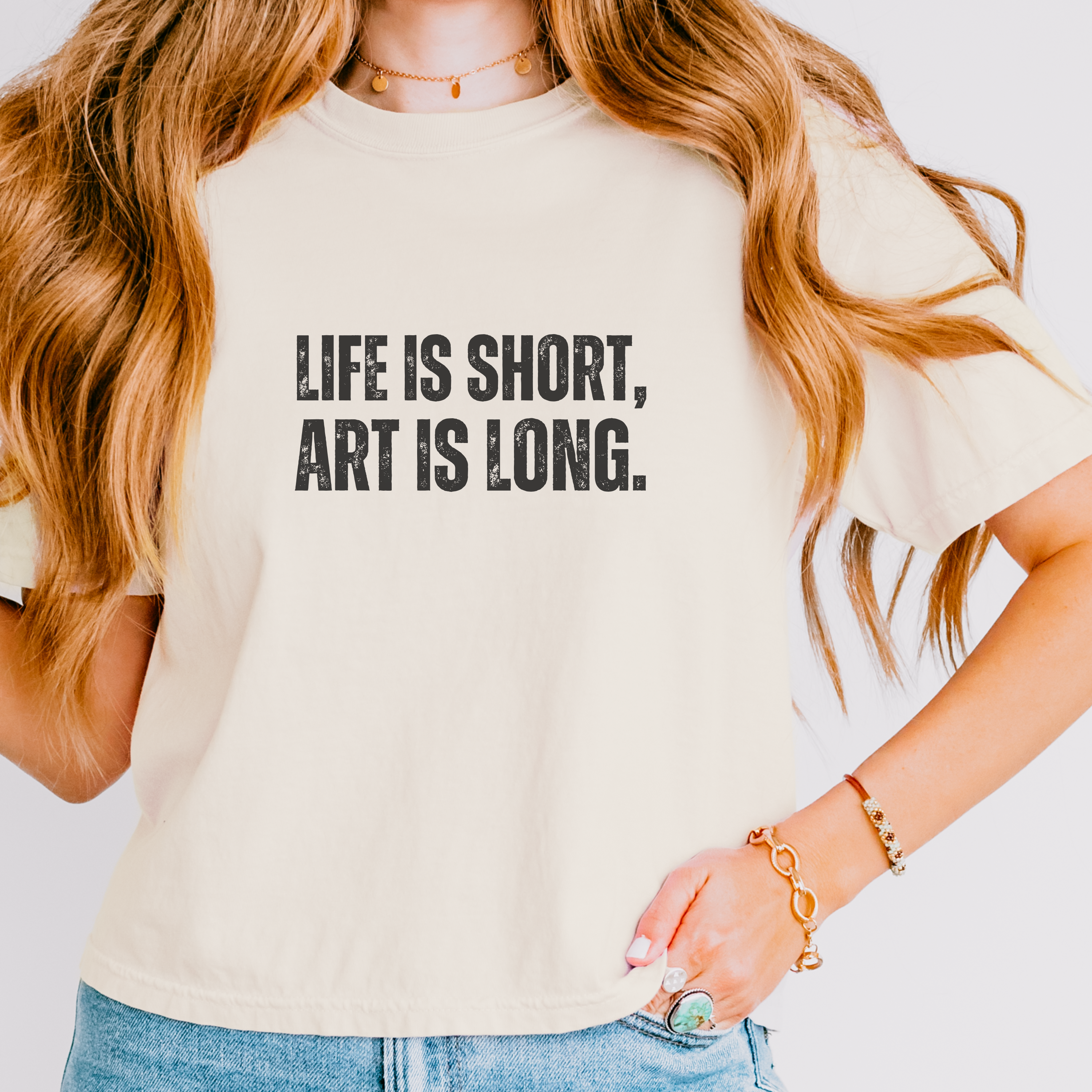 Art Quote Boxy T-Shirt | Life is Short Ancient Wisdom Tee - Mythos Design