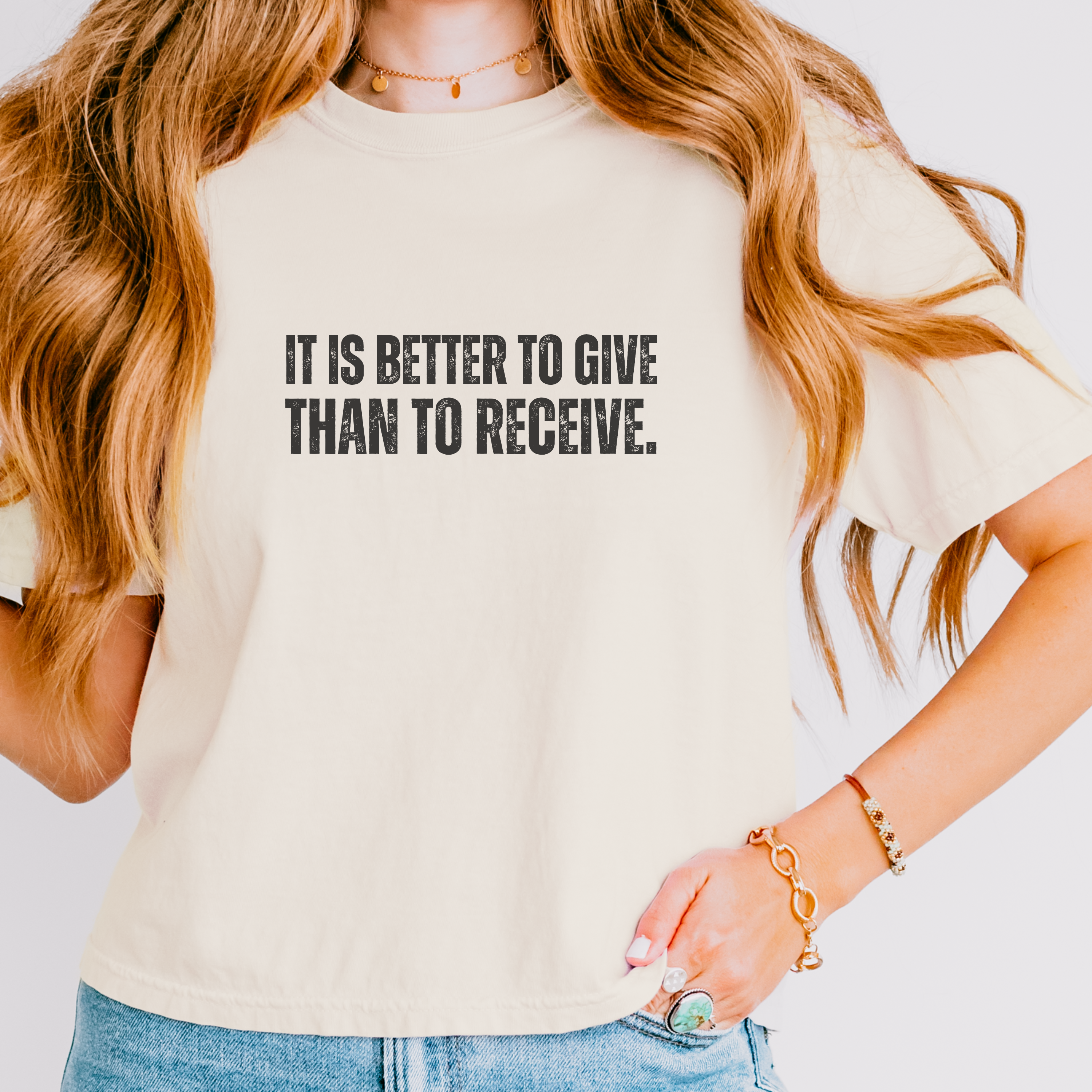 Giving Quote "It Is Better to Give Than to Receive" Tee | Boxy Gift T-Shirt - Mythos Design